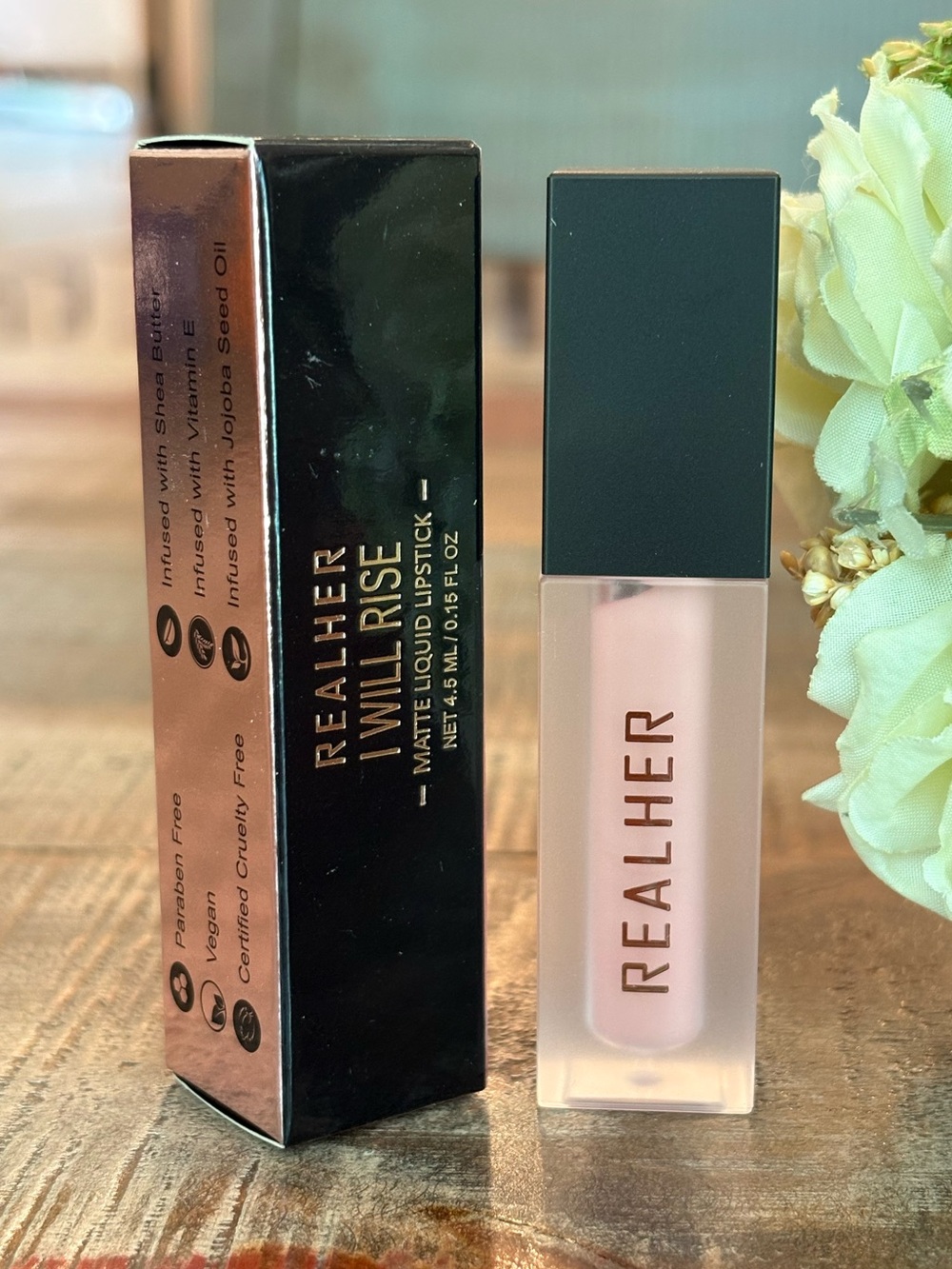New REALHER Matte LIQUID LIPSTICK in I WILL RISE {Fair Nude}